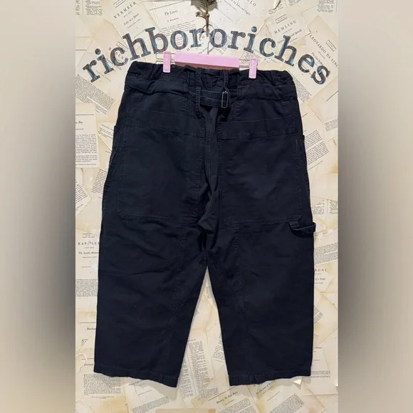 Free People The Only One Carpenter Pants Barrel Slouchy Cinch Back Band Black